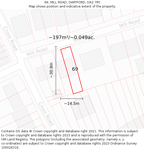 69, MILL ROAD, DARTFORD, DA2 7RY: Plot and title map