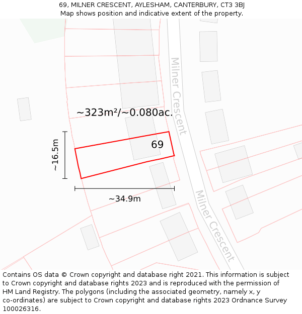 69, MILNER CRESCENT, AYLESHAM, CANTERBURY, CT3 3BJ: Plot and title map