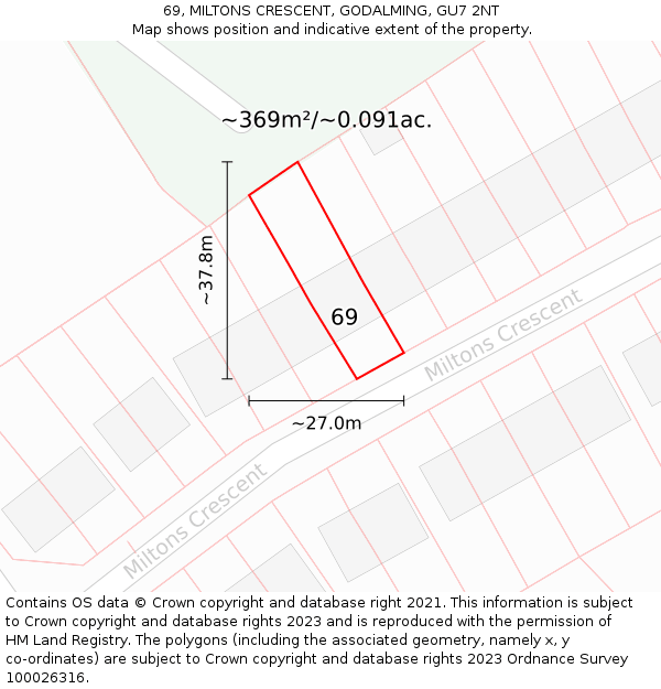 69, MILTONS CRESCENT, GODALMING, GU7 2NT: Plot and title map