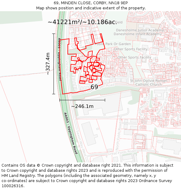 69, MINDEN CLOSE, CORBY, NN18 9EP: Plot and title map
