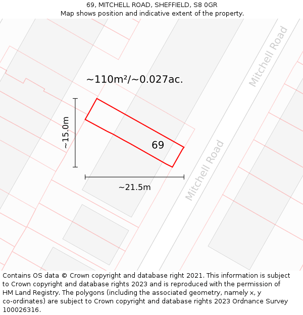 69, MITCHELL ROAD, SHEFFIELD, S8 0GR: Plot and title map