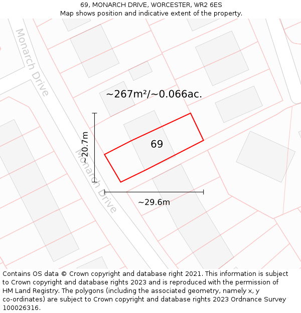 69, MONARCH DRIVE, WORCESTER, WR2 6ES: Plot and title map