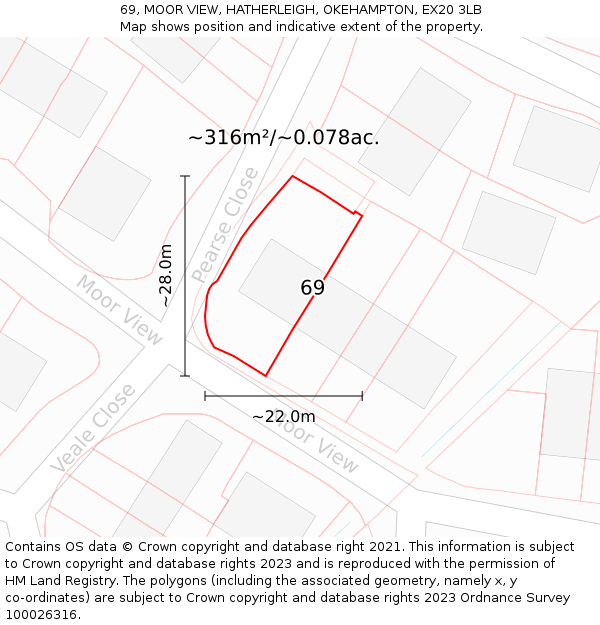 69, MOOR VIEW, HATHERLEIGH, OKEHAMPTON, EX20 3LB: Plot and title map