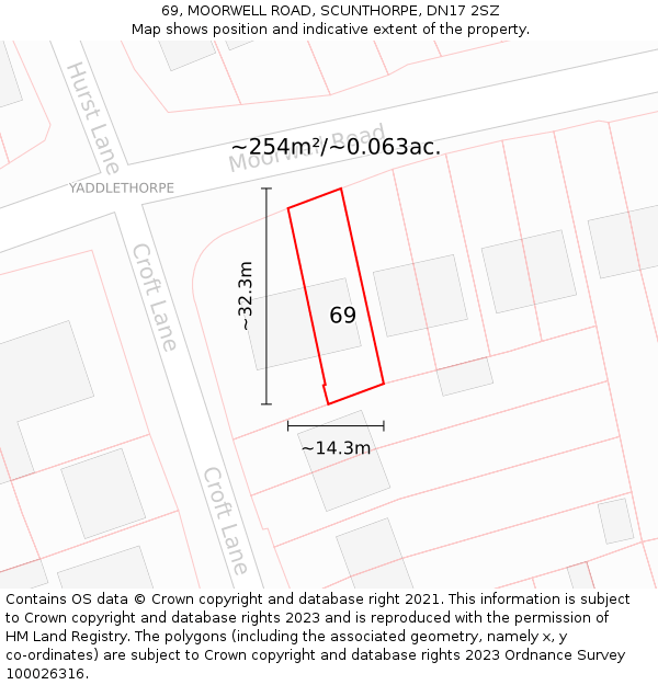 69, MOORWELL ROAD, SCUNTHORPE, DN17 2SZ: Plot and title map