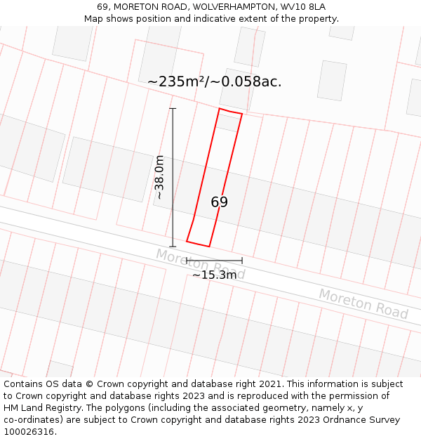 69, MORETON ROAD, WOLVERHAMPTON, WV10 8LA: Plot and title map
