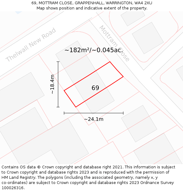 69, MOTTRAM CLOSE, GRAPPENHALL, WARRINGTON, WA4 2XU: Plot and title map