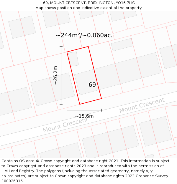 69, MOUNT CRESCENT, BRIDLINGTON, YO16 7HS: Plot and title map