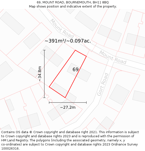 69, MOUNT ROAD, BOURNEMOUTH, BH11 8BQ: Plot and title map