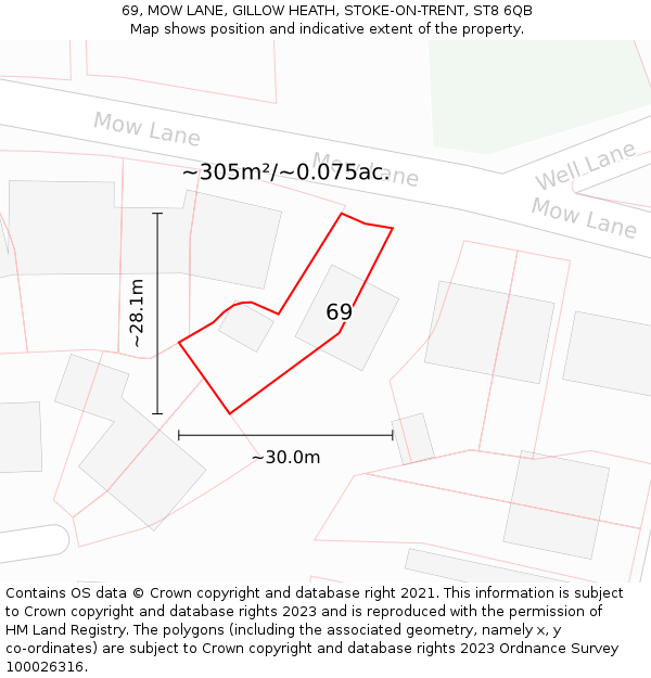 69, MOW LANE, GILLOW HEATH, STOKE-ON-TRENT, ST8 6QB: Plot and title map