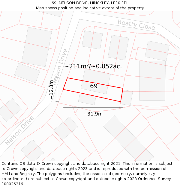 69, NELSON DRIVE, HINCKLEY, LE10 1PH: Plot and title map