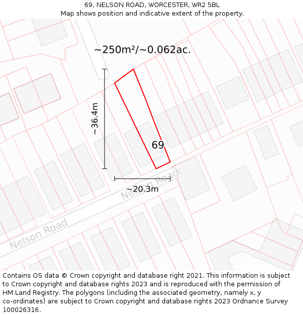 69, NELSON ROAD, WORCESTER, WR2 5BL: Plot and title map