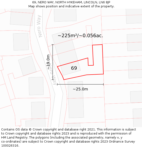69, NERO WAY, NORTH HYKEHAM, LINCOLN, LN6 8JP: Plot and title map