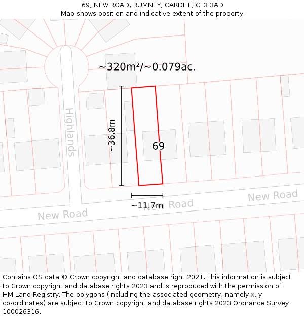 69, NEW ROAD, RUMNEY, CARDIFF, CF3 3AD: Plot and title map
