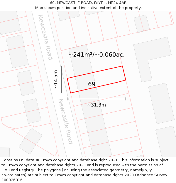 69, NEWCASTLE ROAD, BLYTH, NE24 4AR: Plot and title map