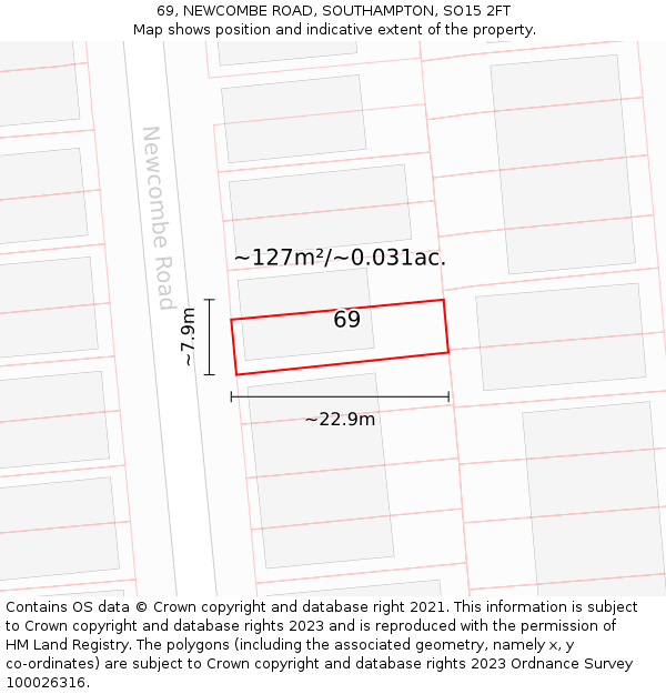 69, NEWCOMBE ROAD, SOUTHAMPTON, SO15 2FT: Plot and title map
