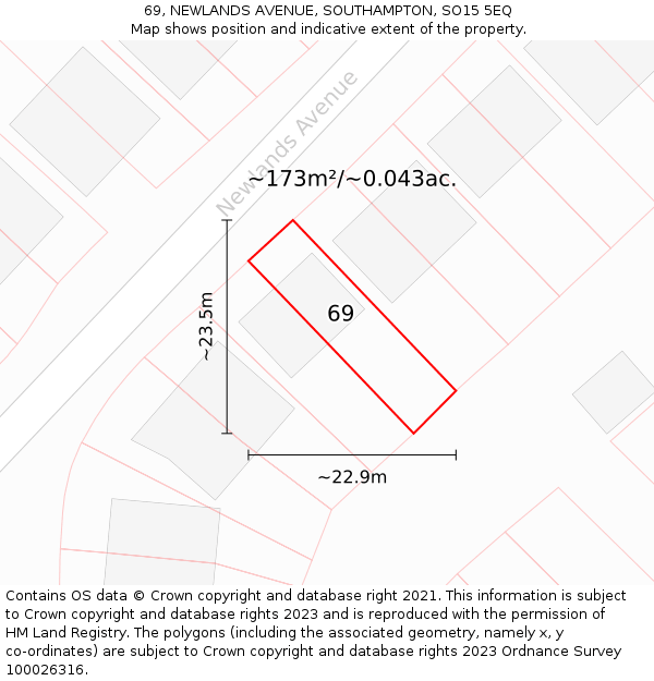 69, NEWLANDS AVENUE, SOUTHAMPTON, SO15 5EQ: Plot and title map