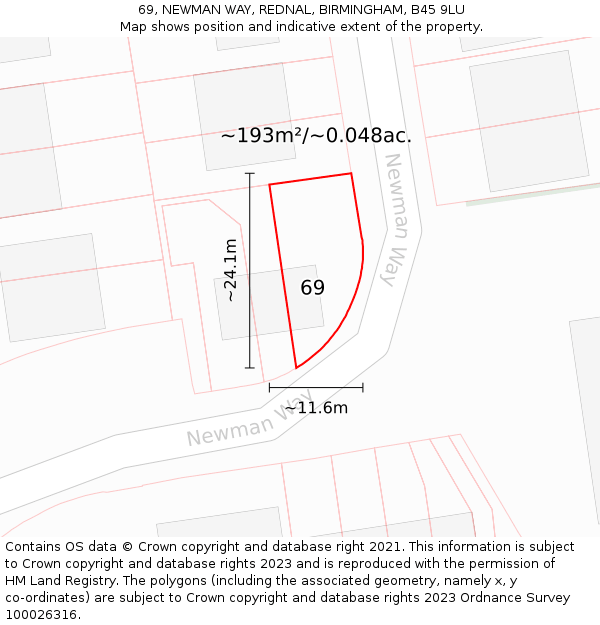 69, NEWMAN WAY, REDNAL, BIRMINGHAM, B45 9LU: Plot and title map