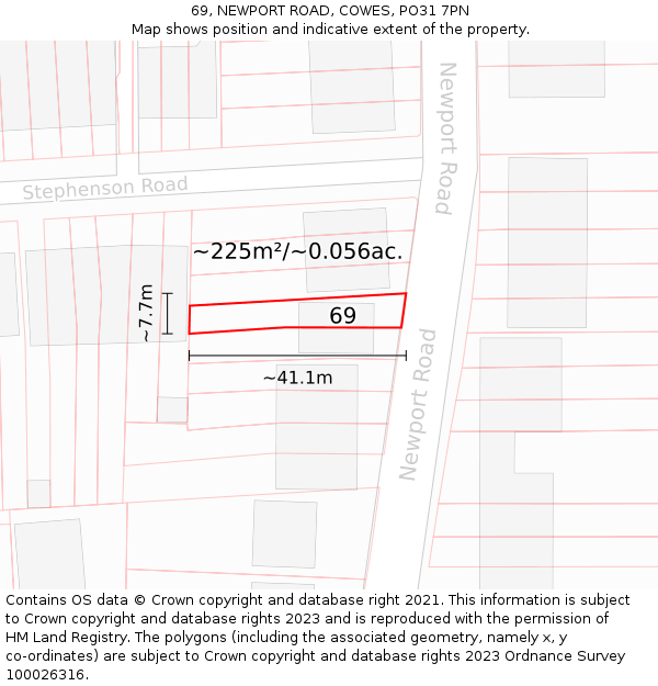 69, NEWPORT ROAD, COWES, PO31 7PN: Plot and title map
