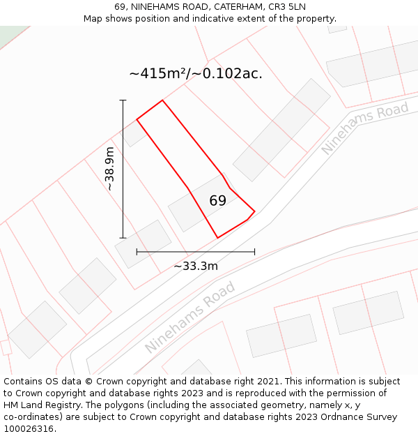 69, NINEHAMS ROAD, CATERHAM, CR3 5LN: Plot and title map