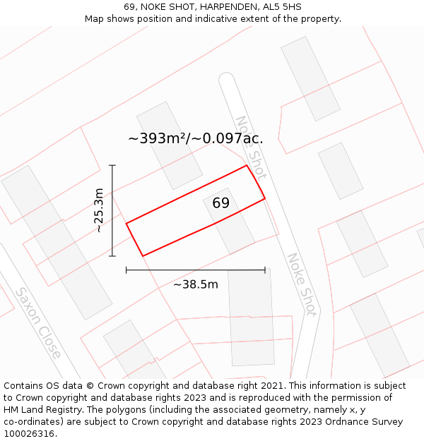 69, NOKE SHOT, HARPENDEN, AL5 5HS: Plot and title map