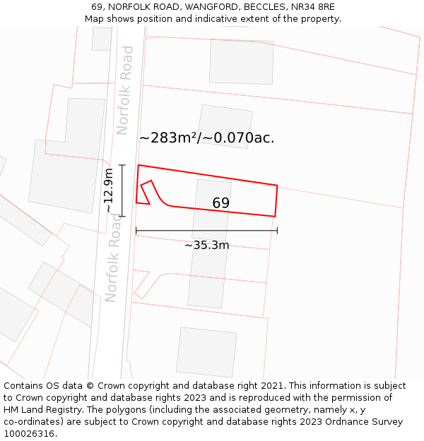 69, NORFOLK ROAD, WANGFORD, BECCLES, NR34 8RE: Plot and title map