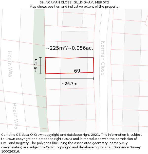 69, NORMAN CLOSE, GILLINGHAM, ME8 0TQ: Plot and title map