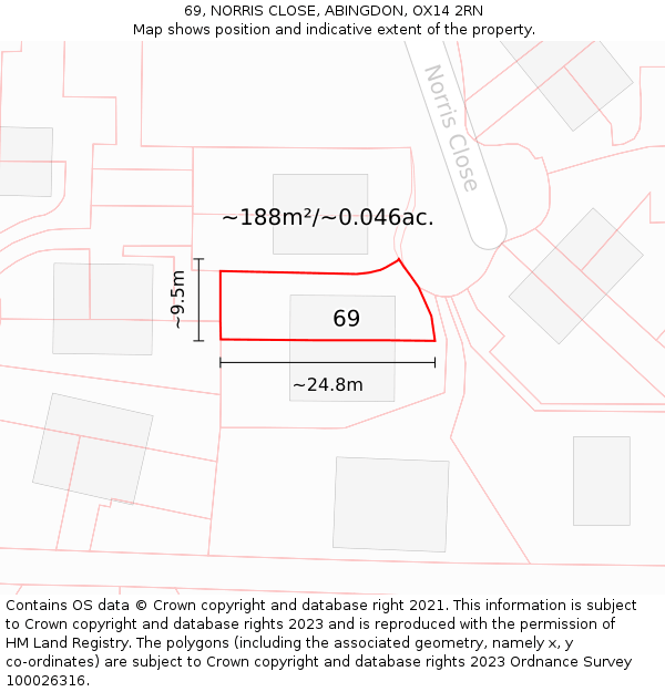 69, NORRIS CLOSE, ABINGDON, OX14 2RN: Plot and title map