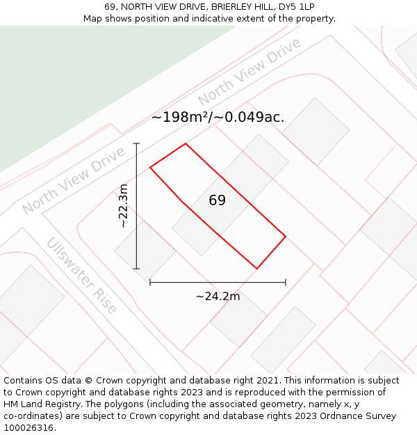 69, NORTH VIEW DRIVE, BRIERLEY HILL, DY5 1LP: Plot and title map