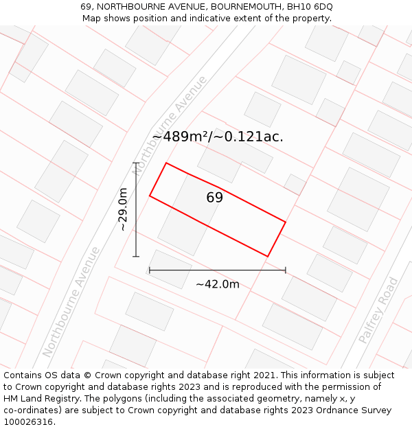 69, NORTHBOURNE AVENUE, BOURNEMOUTH, BH10 6DQ: Plot and title map