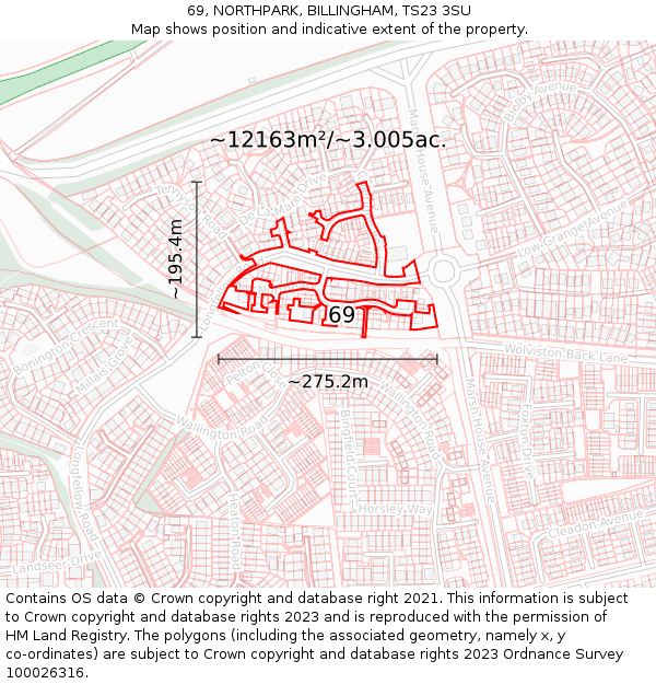 69, NORTHPARK, BILLINGHAM, TS23 3SU: Plot and title map