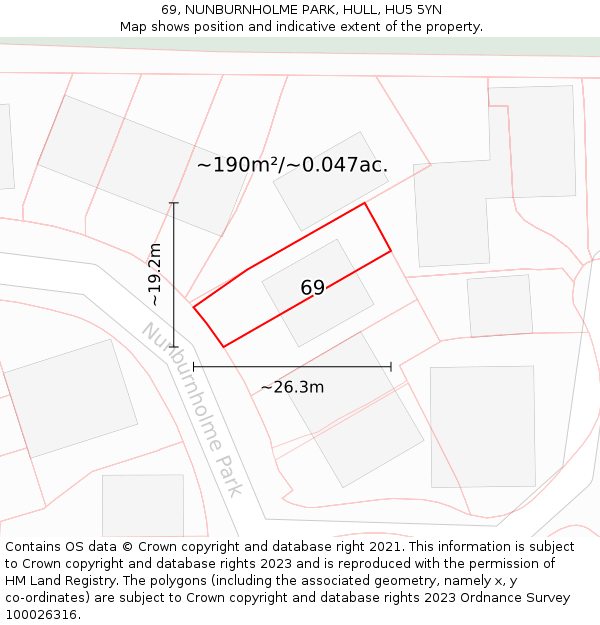 69, NUNBURNHOLME PARK, HULL, HU5 5YN: Plot and title map
