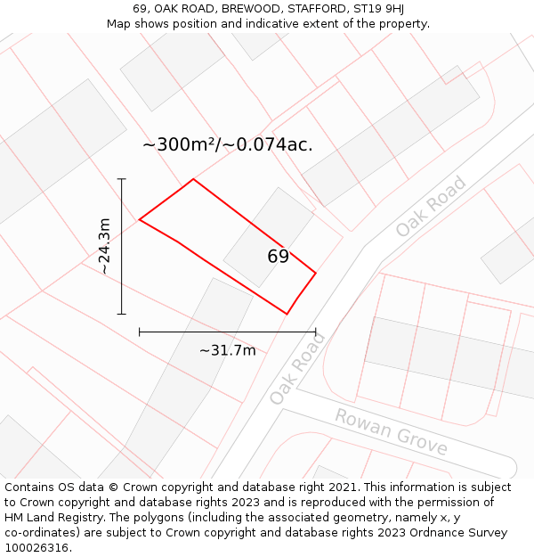 69, OAK ROAD, BREWOOD, STAFFORD, ST19 9HJ: Plot and title map