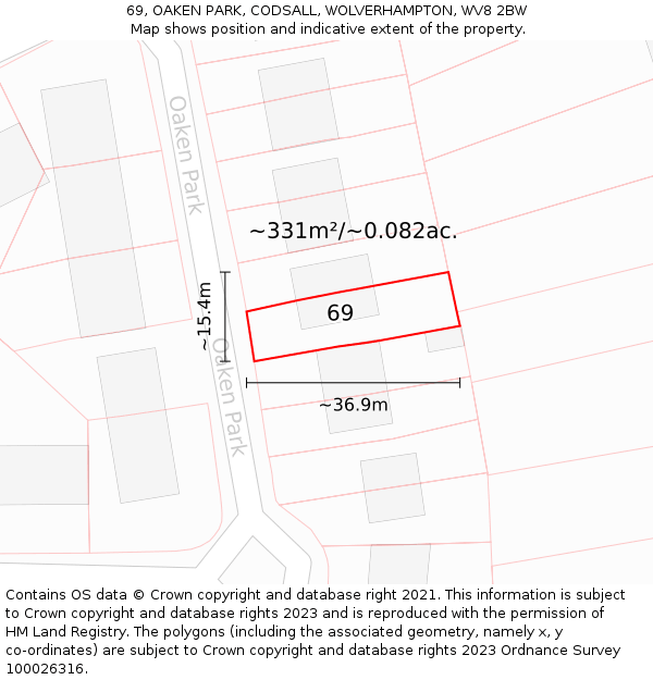 69, OAKEN PARK, CODSALL, WOLVERHAMPTON, WV8 2BW: Plot and title map