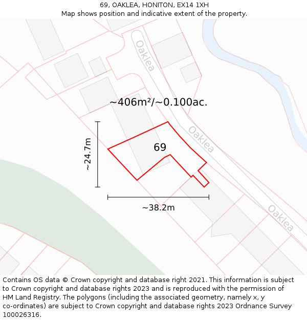 69, OAKLEA, HONITON, EX14 1XH: Plot and title map