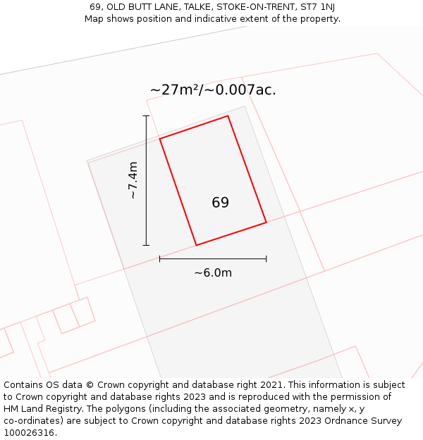 69, OLD BUTT LANE, TALKE, STOKE-ON-TRENT, ST7 1NJ: Plot and title map