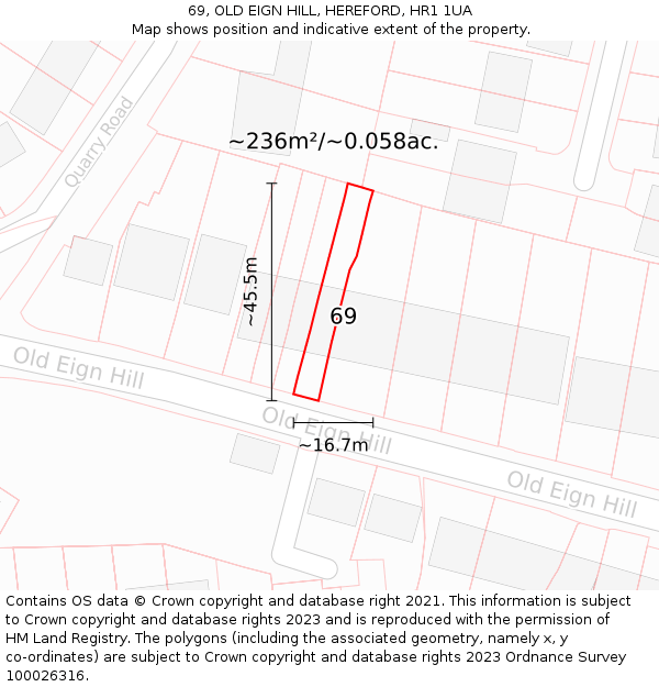 69, OLD EIGN HILL, HEREFORD, HR1 1UA: Plot and title map