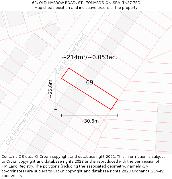 69, OLD HARROW ROAD, ST LEONARDS-ON-SEA, TN37 7ED: Plot and title map