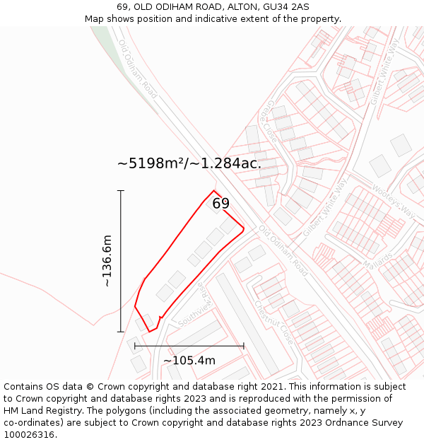 69, OLD ODIHAM ROAD, ALTON, GU34 2AS: Plot and title map