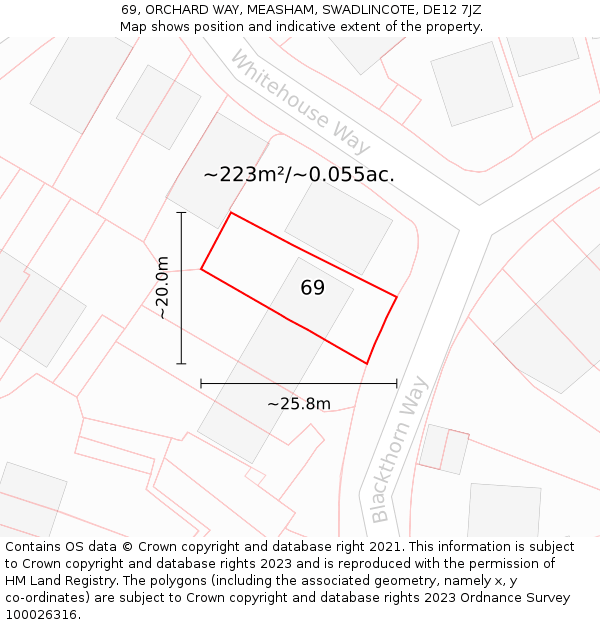 69, ORCHARD WAY, MEASHAM, SWADLINCOTE, DE12 7JZ: Plot and title map