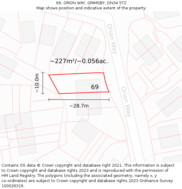 69, ORION WAY, GRIMSBY, DN34 5TZ: Plot and title map