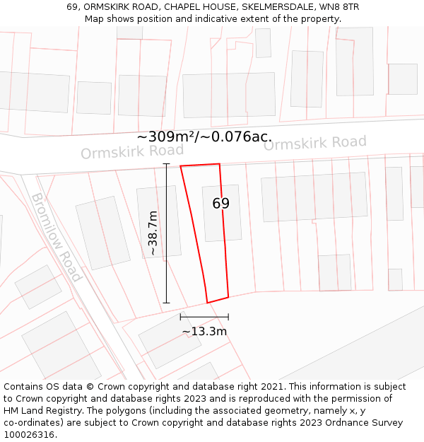 69, ORMSKIRK ROAD, CHAPEL HOUSE, SKELMERSDALE, WN8 8TR: Plot and title map