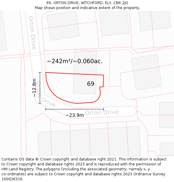 69, ORTON DRIVE, WITCHFORD, ELY, CB6 2JG: Plot and title map