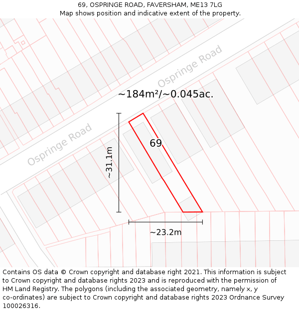 69, OSPRINGE ROAD, FAVERSHAM, ME13 7LG: Plot and title map