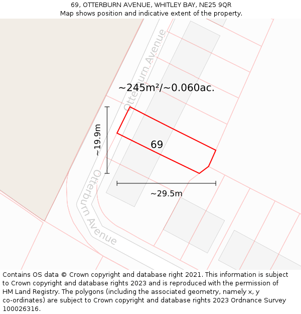 69, OTTERBURN AVENUE, WHITLEY BAY, NE25 9QR: Plot and title map