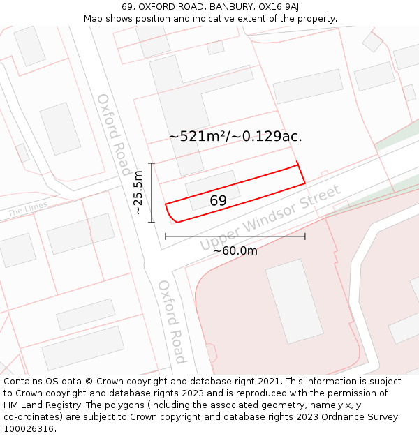 69, OXFORD ROAD, BANBURY, OX16 9AJ: Plot and title map