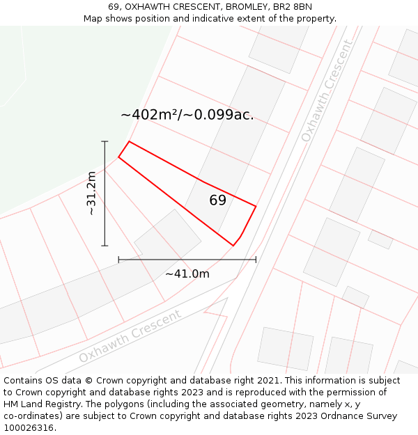69, OXHAWTH CRESCENT, BROMLEY, BR2 8BN: Plot and title map