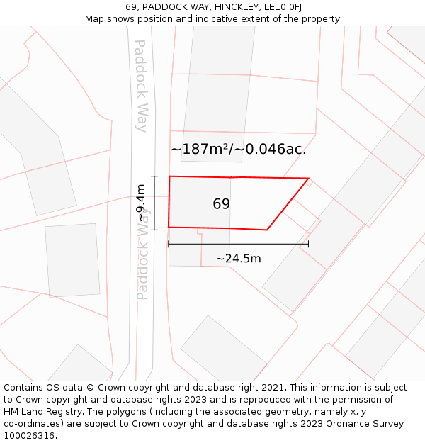 69, PADDOCK WAY, HINCKLEY, LE10 0FJ: Plot and title map