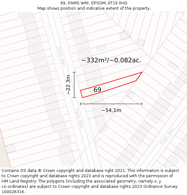 69, PAMS WAY, EPSOM, KT19 0HG: Plot and title map