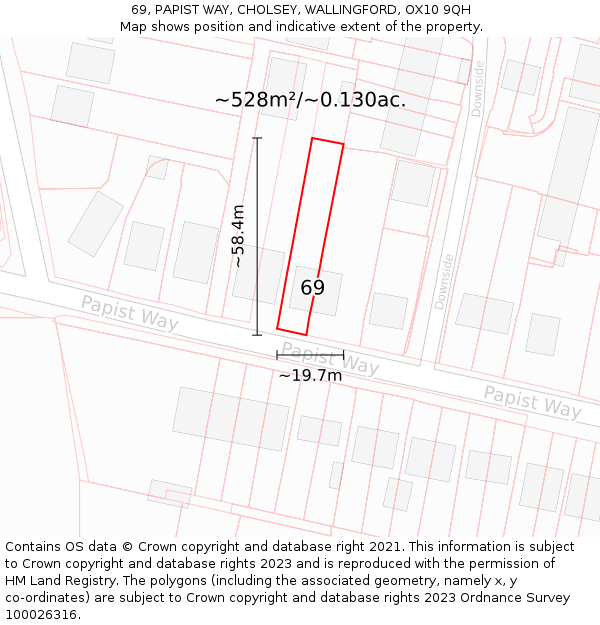 69, PAPIST WAY, CHOLSEY, WALLINGFORD, OX10 9QH: Plot and title map