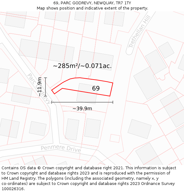 69, PARC GODREVY, NEWQUAY, TR7 1TY: Plot and title map